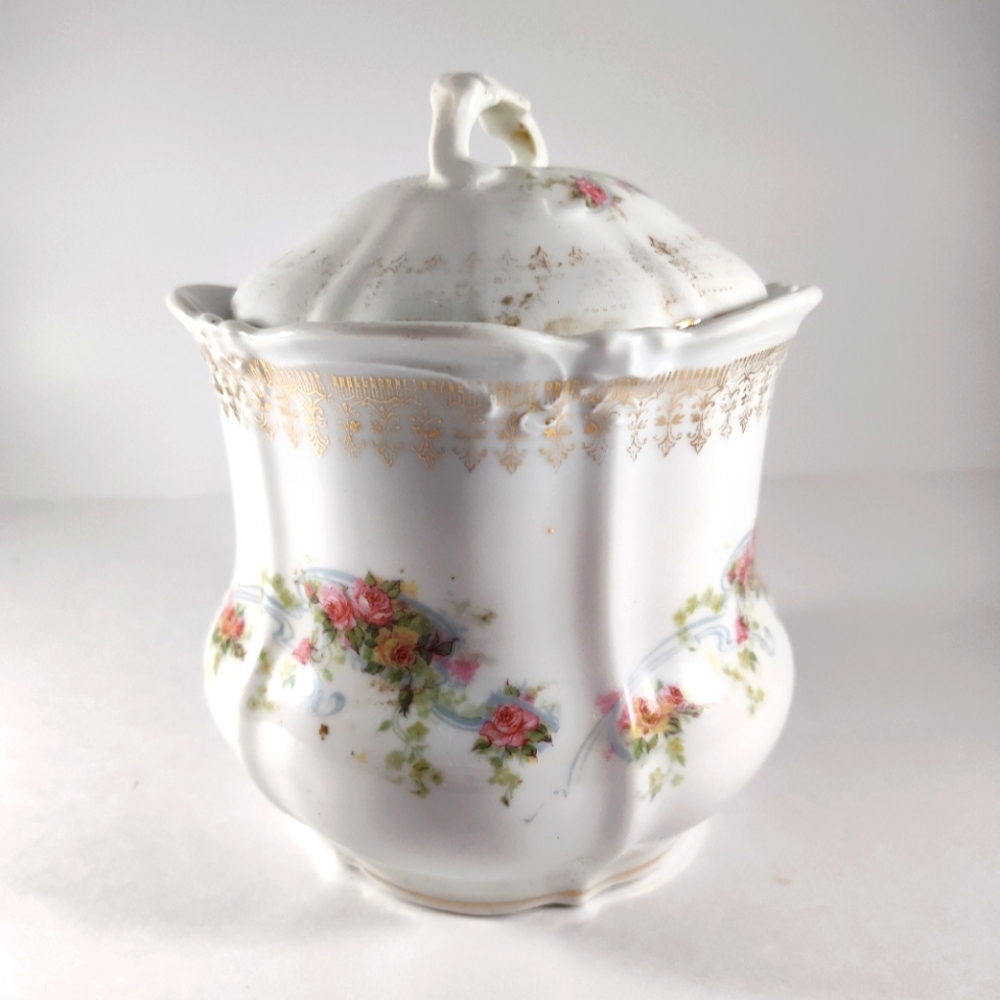 Antique Vintage China Kitchen Floral Design Sugar Container